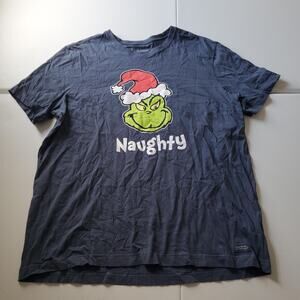 Grinch Naughty Shirt Mens XL Blue Life Is Good Christmas Graphic T Shirt